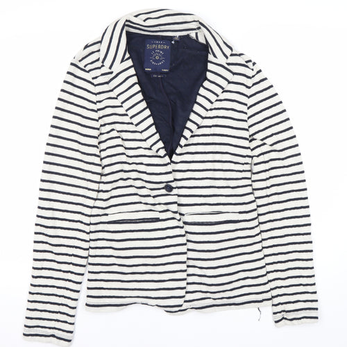Superdry Women's White Striped Blazer Size S Notch Lapel Casual
