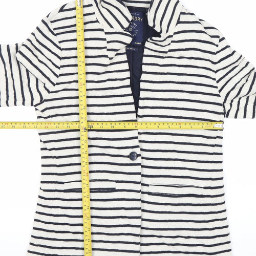 Superdry Women's White Striped Blazer Size S Notch Lapel Casual