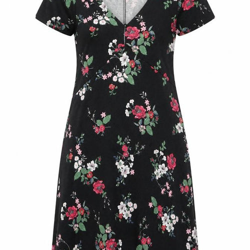 Pull&Bear Women’s Black Floral Bodycon Dress Size 8 Short Sleeve