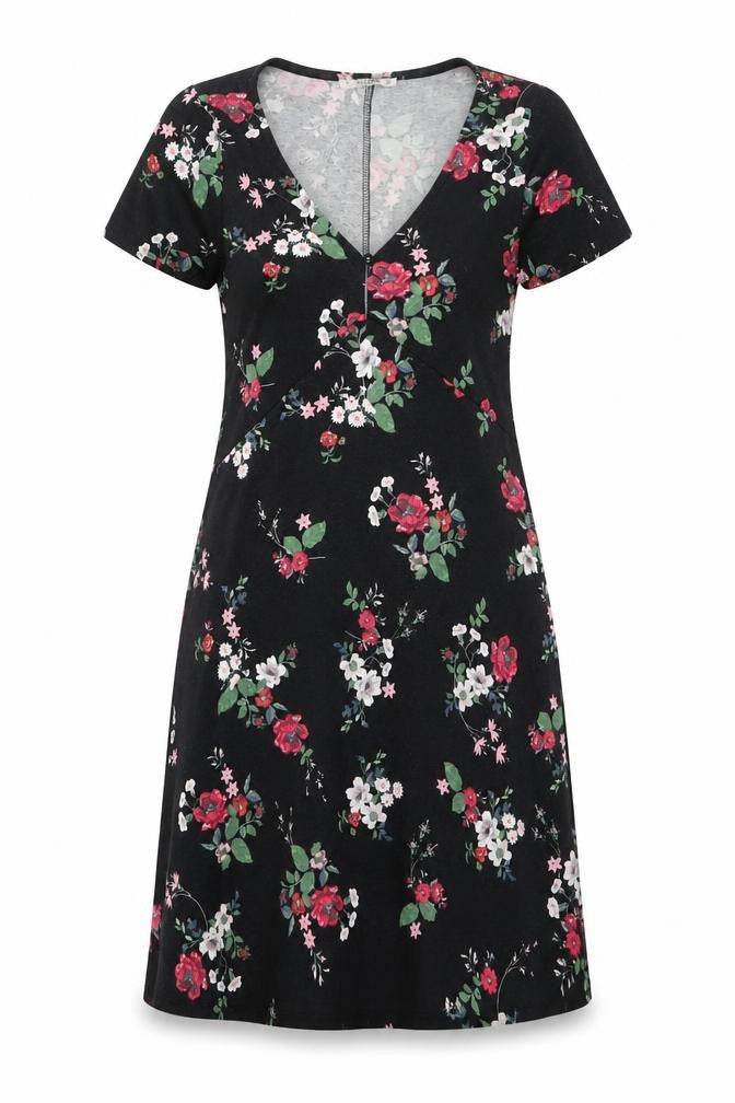 Pull&Bear Women’s Black Floral Bodycon Dress Size 8 Short Sleeve