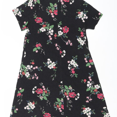 Pull&Bear Women’s Black Floral Bodycon Dress Size 8 Short Sleeve