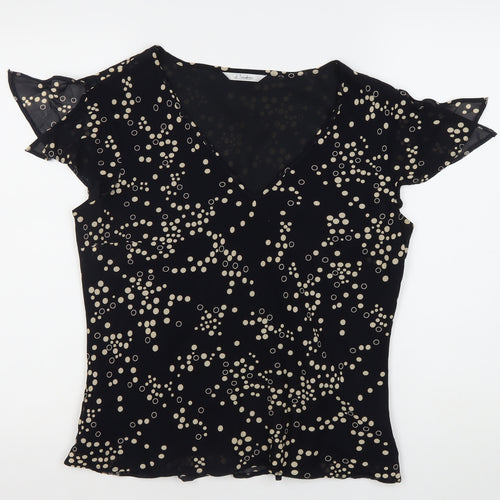 J Taylor Women’s Black Polka Dot Chiffon Flutter Sleeve Blouse Size 14