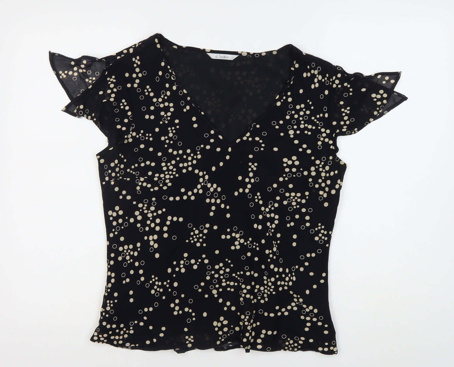 J Taylor Women’s Black Polka Dot Chiffon Flutter Sleeve Blouse Size 14