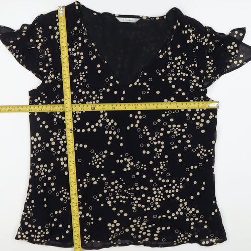 J Taylor Women’s Black Polka Dot Chiffon Flutter Sleeve Blouse Size 14