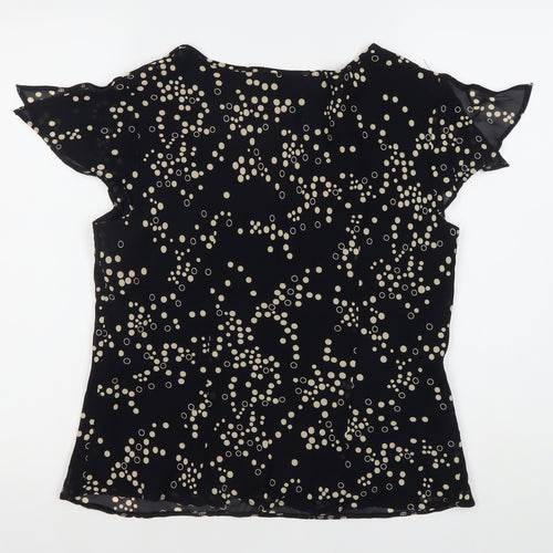 J Taylor Women’s Black Polka Dot Chiffon Flutter Sleeve Blouse Size 14