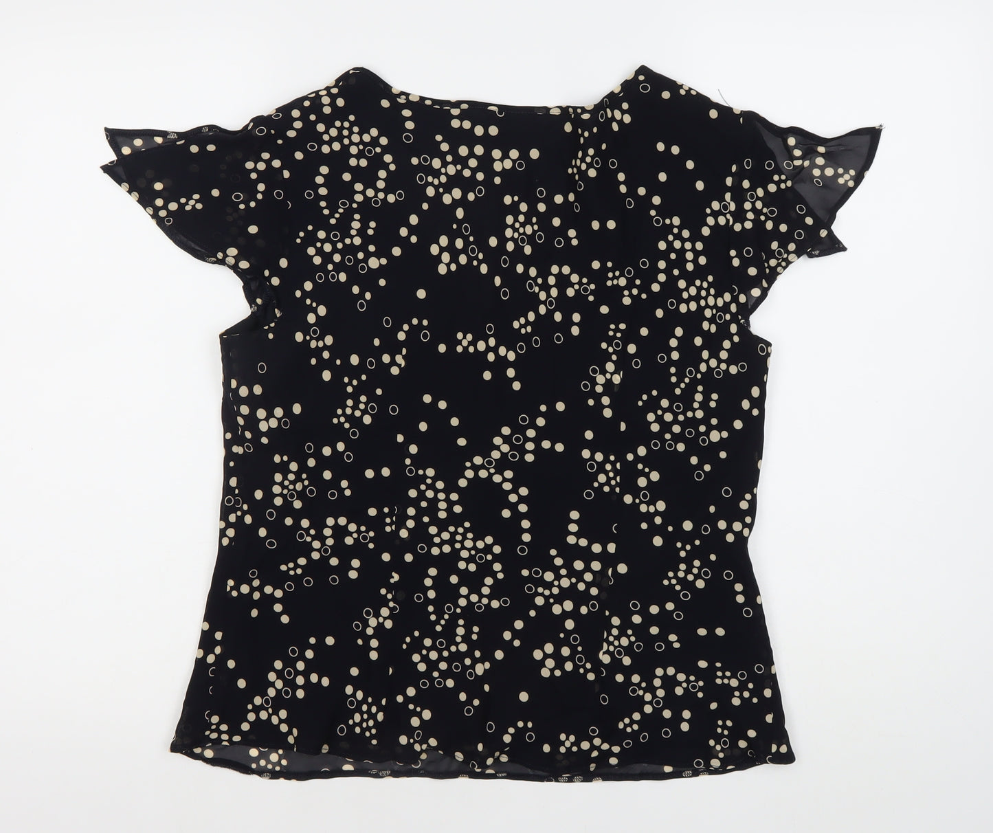 J Taylor Women’s Black Polka Dot Chiffon Flutter Sleeve Blouse Size 14