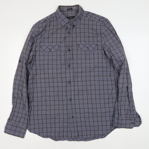 Matinique Men’s Blue Check Long Sleeve Button-Down Dress Shirt XL