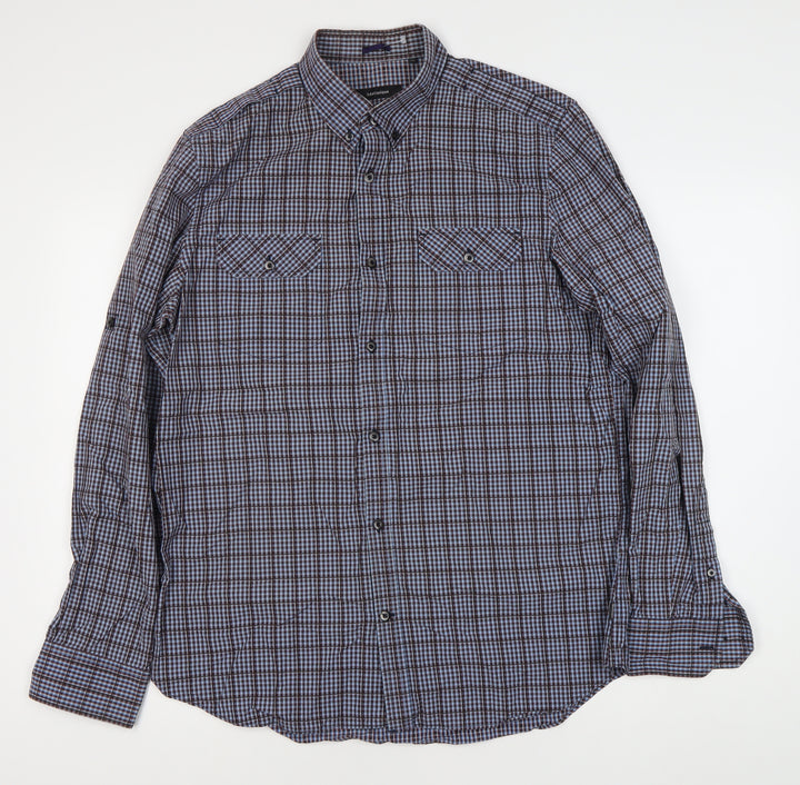 Matinique Men’s Blue Check Long Sleeve Button-Down Dress Shirt XL