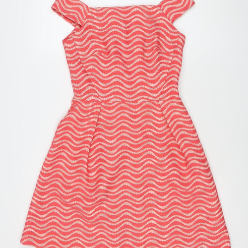 Warehouse Women’s Pink Geometric Fit & Flare Dress Size 8 Knee Length