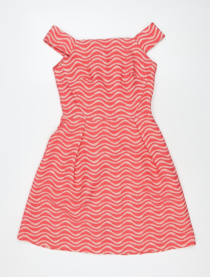 Warehouse Women’s Pink Geometric Fit & Flare Dress Size 8 Knee Length