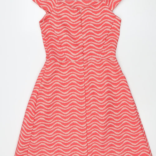 Warehouse Women’s Pink Geometric Fit & Flare Dress Size 8 Knee Length