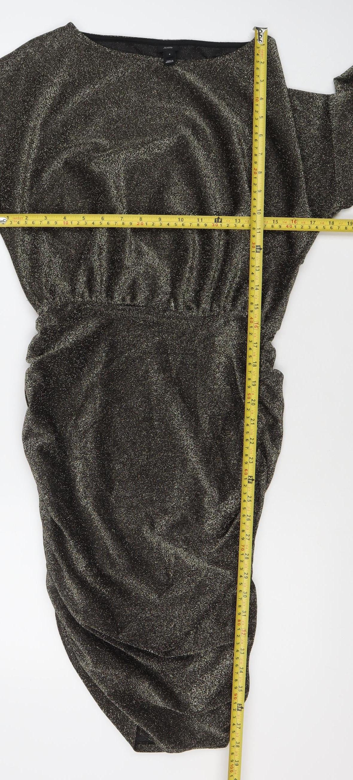 River Island Women’s Black Glitter Bodycon Mini Dress Size 8