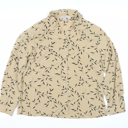 Notations Women’s Beige Leaf Print Long Sleeve Button-Up Shirt L
