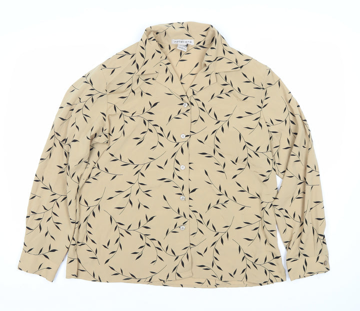 Notations Women’s Beige Leaf Print Long Sleeve Button-Up Shirt L