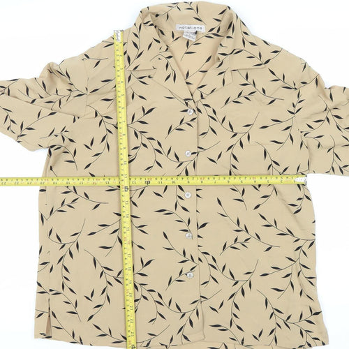 Notations Women’s Beige Leaf Print Long Sleeve Button-Up Shirt L
