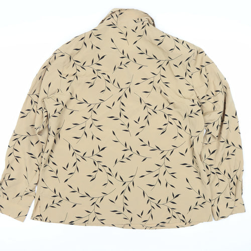 Notations Women’s Beige Leaf Print Long Sleeve Button-Up Shirt L
