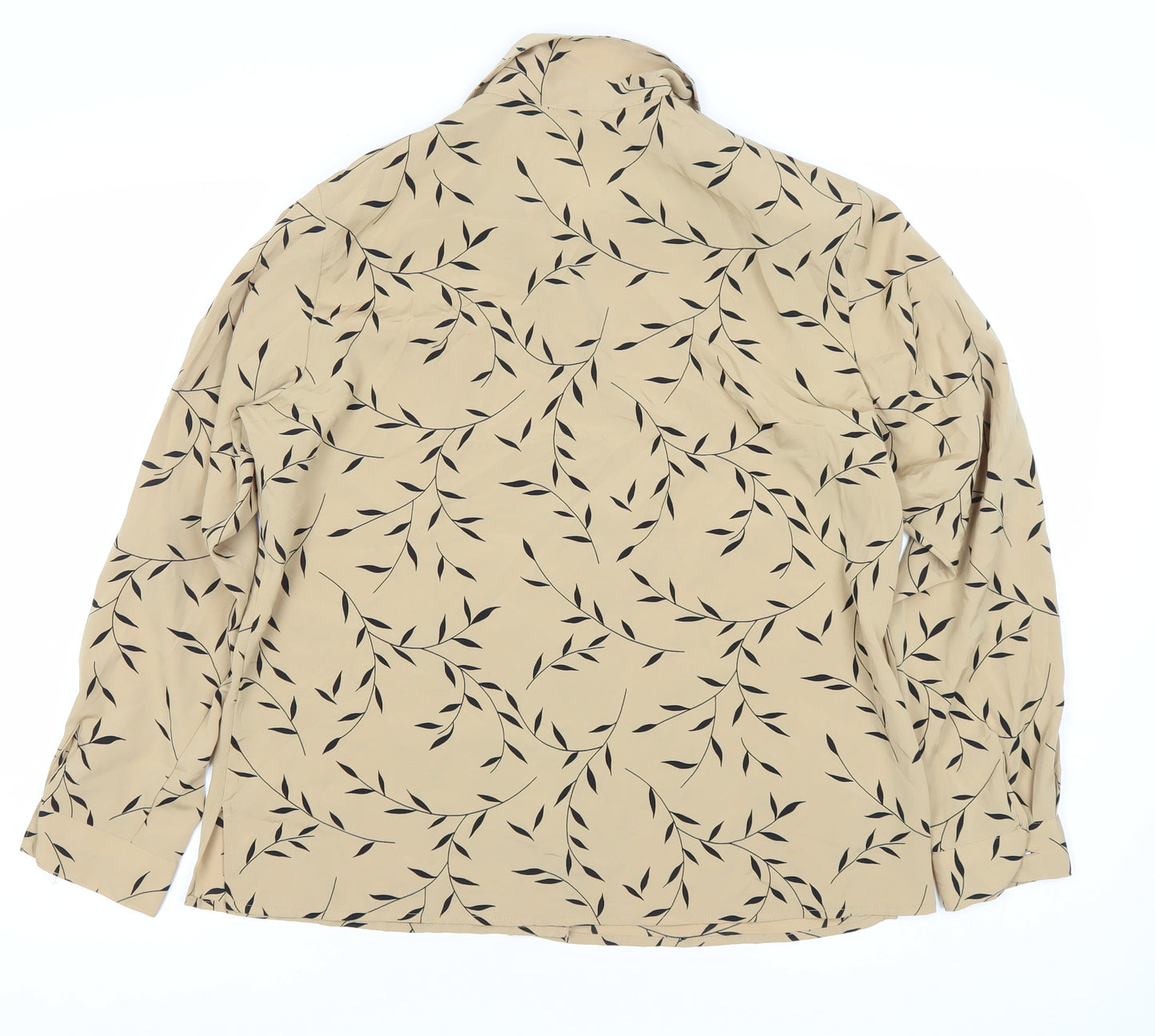 Notations Women’s Beige Leaf Print Long Sleeve Button-Up Shirt L