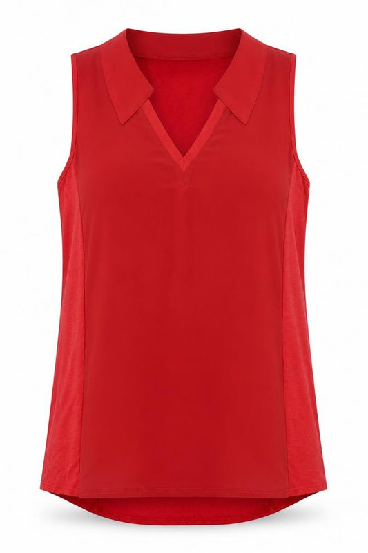 Front view of Next women’s red sleeveless collared blouse, size UK 10, regular fit