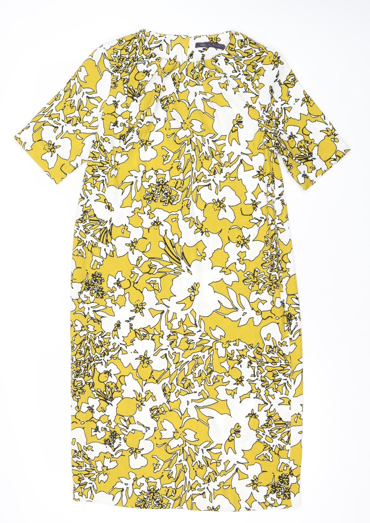 Marks and Spencer Women’s Yellow Floral Sheath Dress UK 6 Knee Length