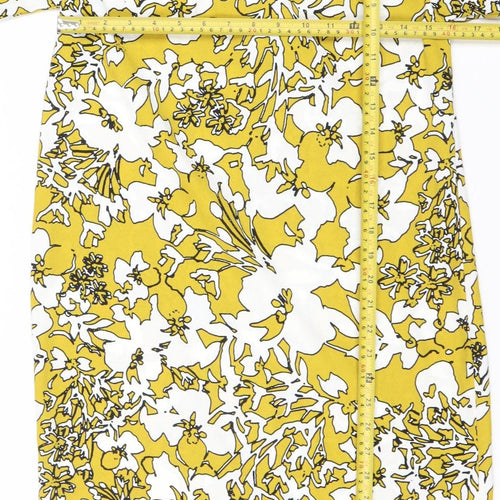 Marks and Spencer Women’s Yellow Floral Sheath Dress UK 6 Knee Length