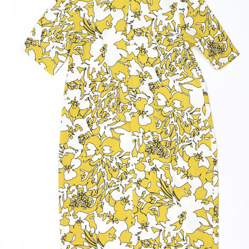 Marks and Spencer Women’s Yellow Floral Sheath Dress UK 6 Knee Length