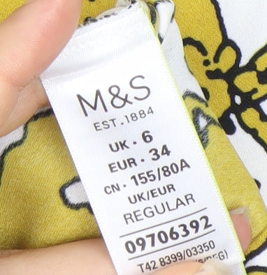 Marks and Spencer Women’s Yellow Floral Sheath Dress UK 6 Knee Length
