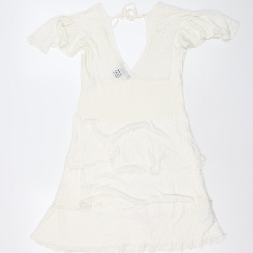 Xing Suit Women Ivory M A-Line Lace Knit Short Flutter Sleeve Dress