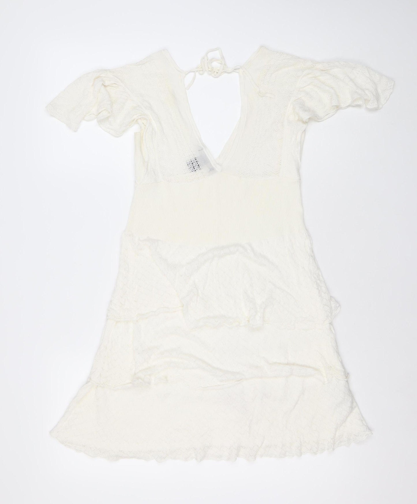 Xing Suit Women Ivory M A-Line Lace Knit Short Flutter Sleeve Dress