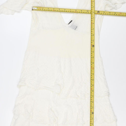 Xing Suit Women Ivory M A-Line Lace Knit Short Flutter Sleeve Dress
