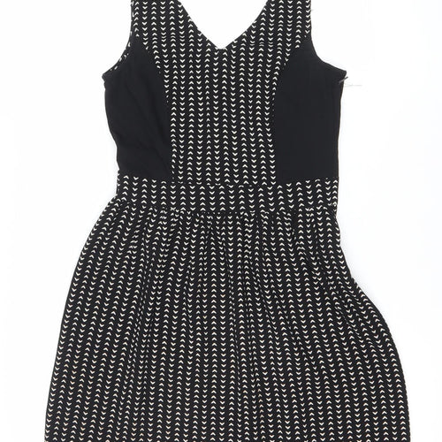 H&M Divided Women’s Black Geometric Fit & Flare Dress UK 6 Sleeveless