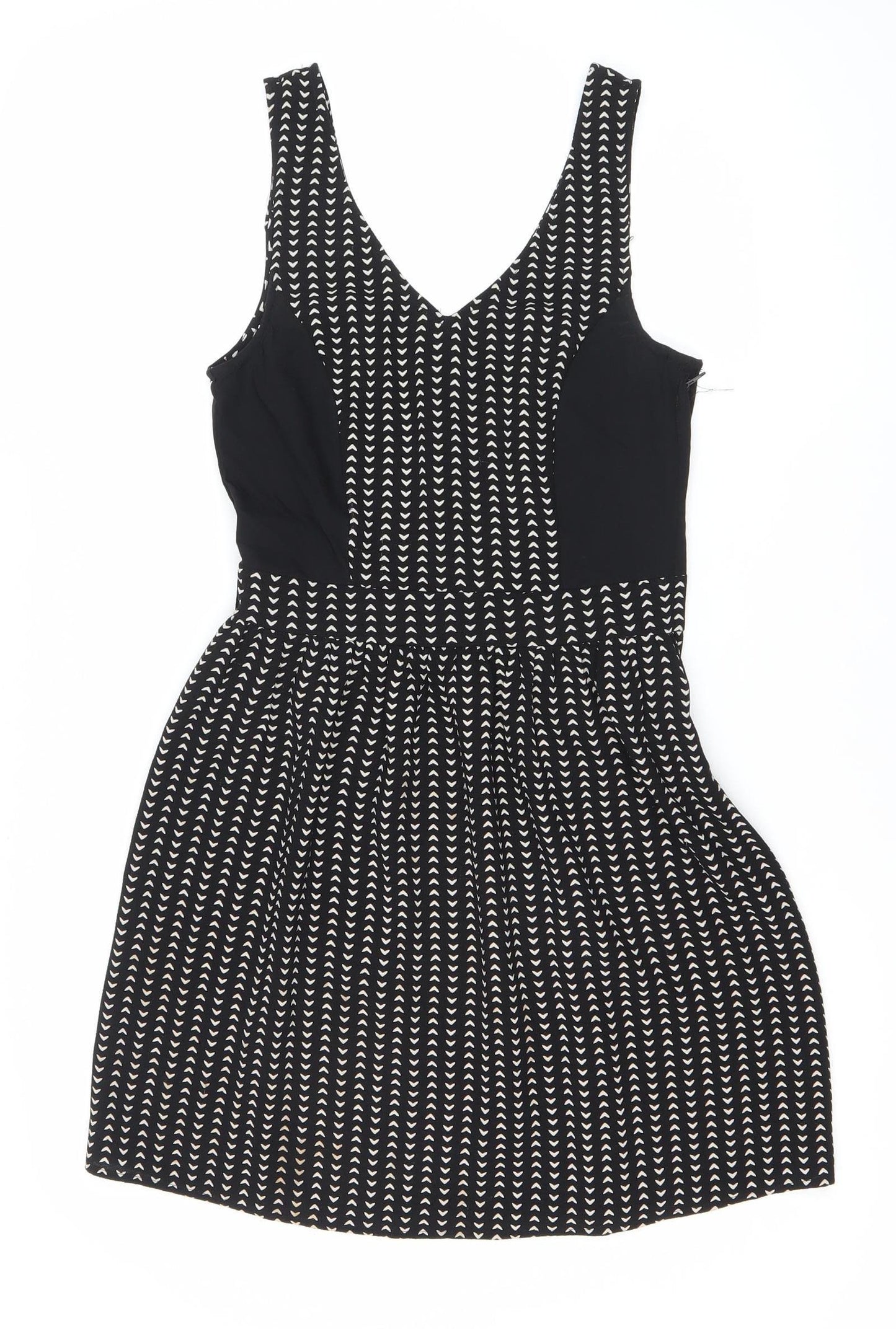 H&M Divided Women’s Black Geometric Fit & Flare Dress UK 6 Sleeveless