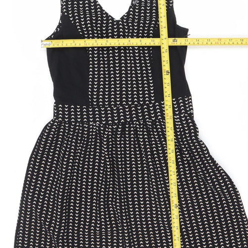 H&M Divided Women’s Black Geometric Fit & Flare Dress UK 6 Sleeveless