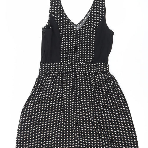 H&M Divided Women’s Black Geometric Fit & Flare Dress UK 6 Sleeveless