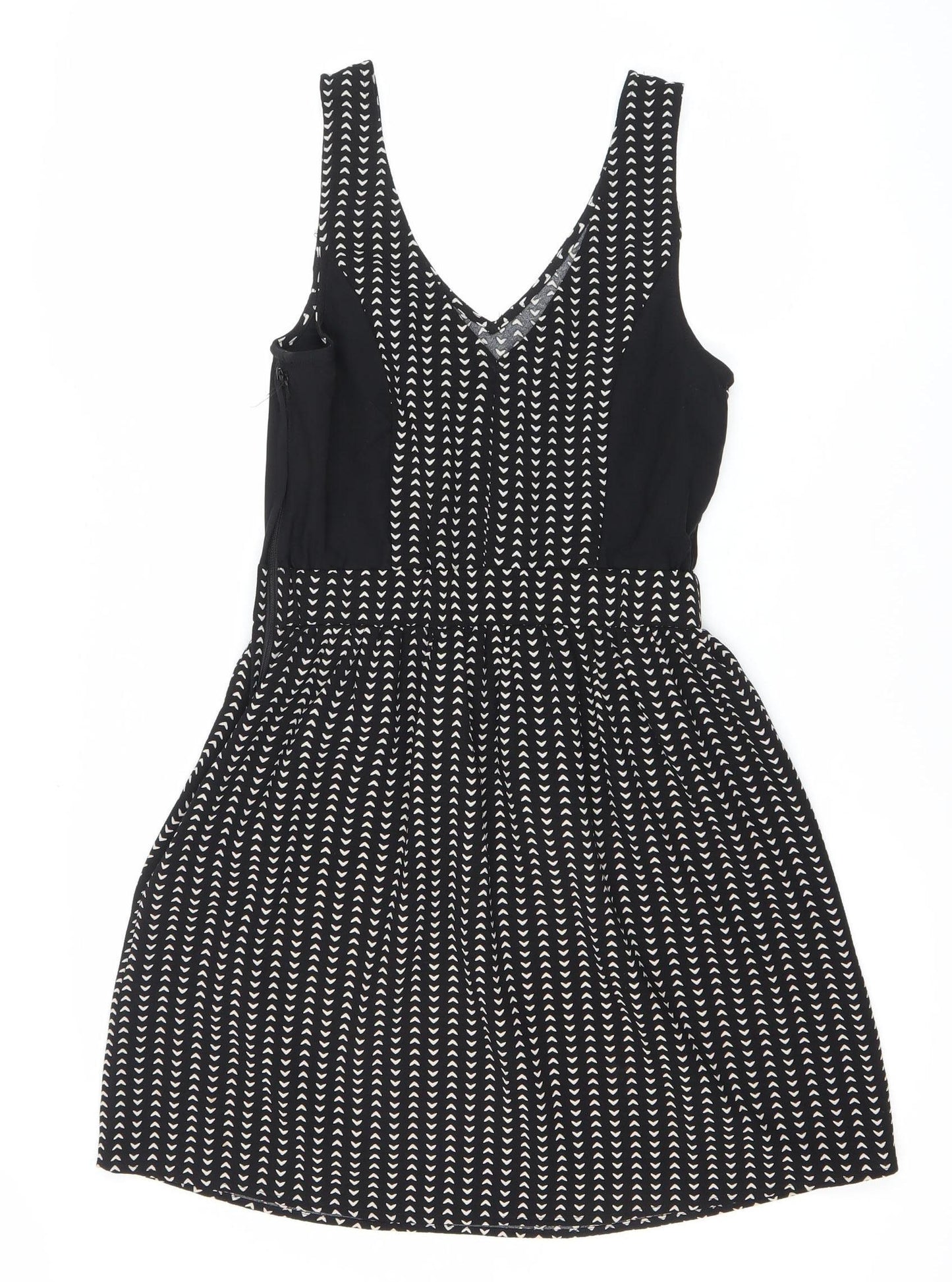 H&M Divided Women’s Black Geometric Fit & Flare Dress UK 6 Sleeveless
