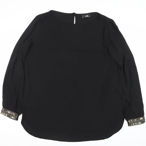 Wallis Women’s Black Beaded Cuff Long Sleeve Chiffon Blouse Size L