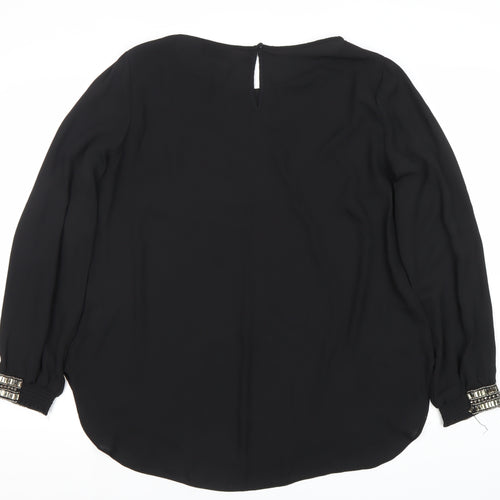 Wallis Women’s Black Beaded Cuff Long Sleeve Chiffon Blouse Size L