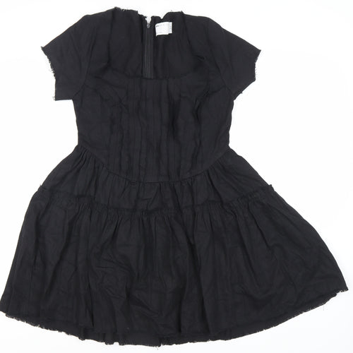 ASOS DESIGN Women’s Black Cotton Short A-Line Dress Size 8 Scoop Neck