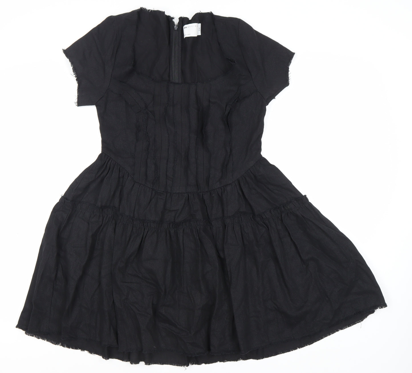 ASOS DESIGN Women’s Black Cotton Short A-Line Dress Size 8 Scoop Neck