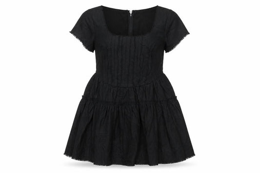 Front view of ASOS DESIGN Women’s Black Cotton Short A-Line Dress, size UK 8, Scoop Neck