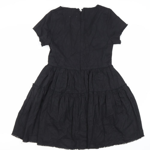 ASOS DESIGN Women’s Black Cotton Short A-Line Dress Size 8 Scoop Neck