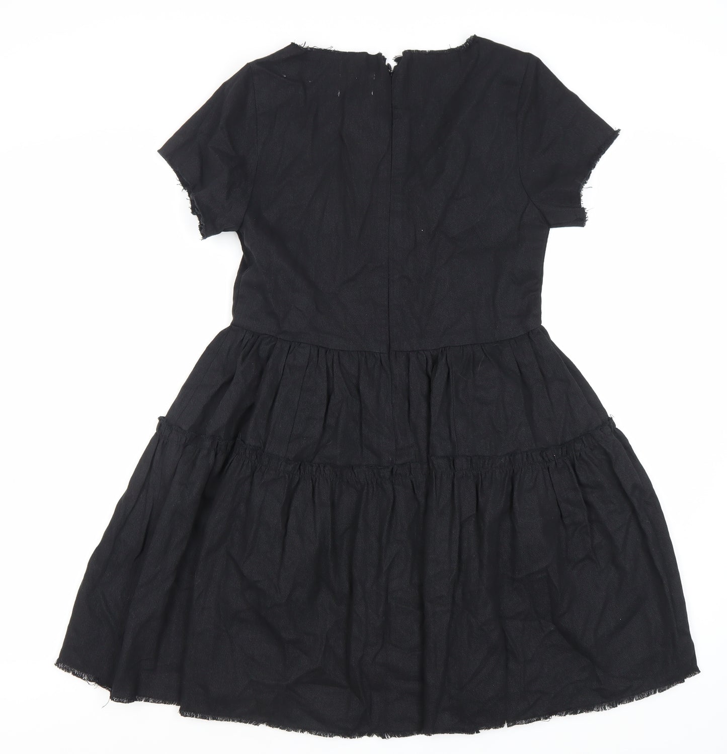 ASOS DESIGN Women’s Black Cotton Short A-Line Dress Size 8 Scoop Neck