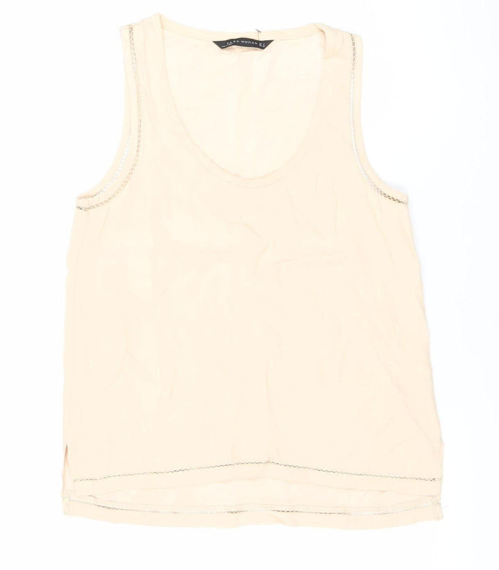 Zara Woman Beige Scoop Neck Sleeveless Tank Top Size S