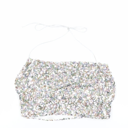 Boohoo Womens Multicoloured Sequin Halter Cropped Tank Top Size 8 Party