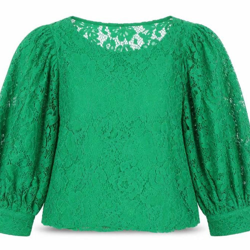 Zara Women Green Lace Puff Sleeve Blouse Size S