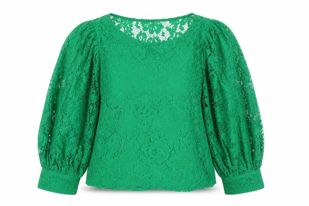 Zara Women Green Lace Puff Sleeve Blouse Size S