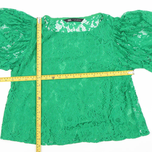 Zara Women Green Lace Puff Sleeve Blouse Size S