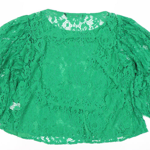 Zara Women Green Lace Puff Sleeve Blouse Size S