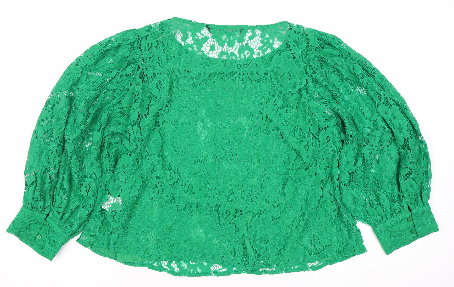 Zara Women Green Lace Puff Sleeve Blouse Size S