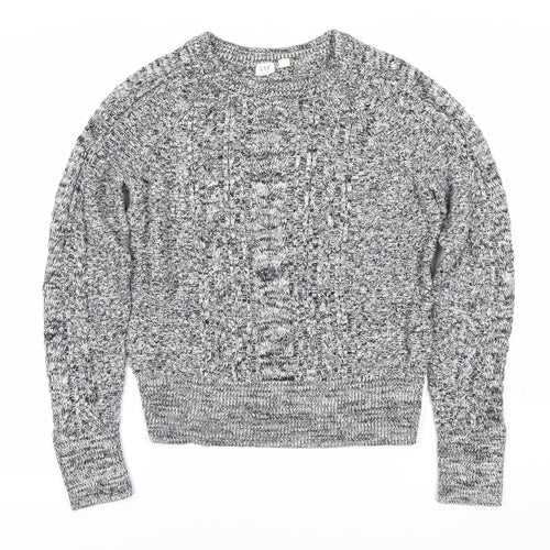 GAP Womens Grey Cotton Cable-Knit Crew Neck Jumper M