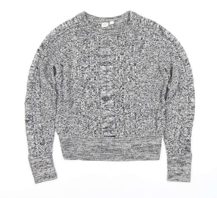 GAP Womens Grey Cotton Cable-Knit Crew Neck Jumper M